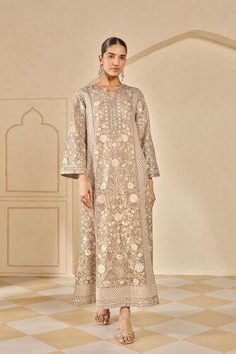 Arisa Embroidered Silk Kaftan - Bronze, Gold, image 1